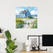 Watercolour Beach Cottage ポスター (ホームオフィス)