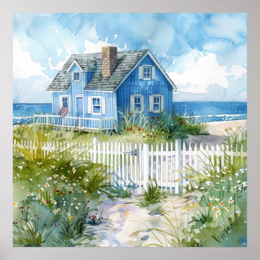 Watercolour Beach Cottage ポスター (正面)