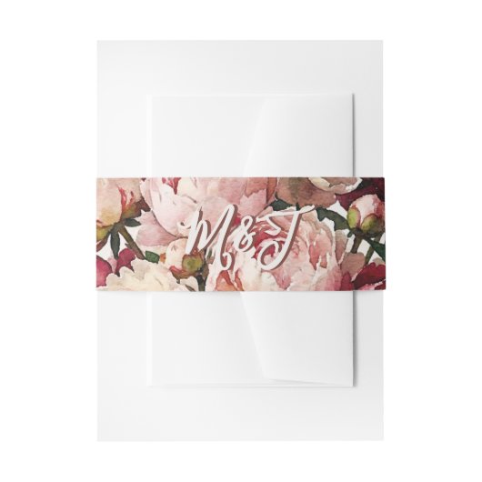 Watercolour Blooms | ロマンティックな芍薬の結婚式 招待状ベリーバンド (正面例)