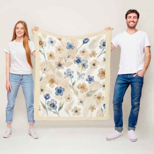 Watercolour Blue and Yellow Floral  フリースブランケット (インサイチュ)