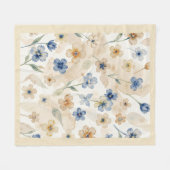 Watercolour Blue and Yellow Floral  フリースブランケット (正面(横))