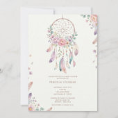 watercolour Boho flower Dreamcatcher Baby Shower 招待状 (正面)