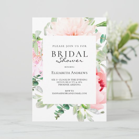 Watercolour Botanical Spring Bridal Shower 招待状 (スタンド正面)