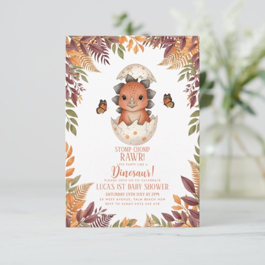 watercolour butterfly Dinosaur Baby Shower 招待状 (スタンド正面)