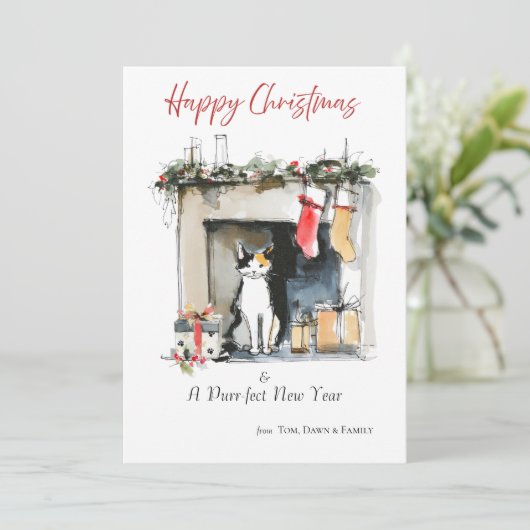 Watercolour Cat-themed Sketch Christmas Card 招待状 (スタンド正面)