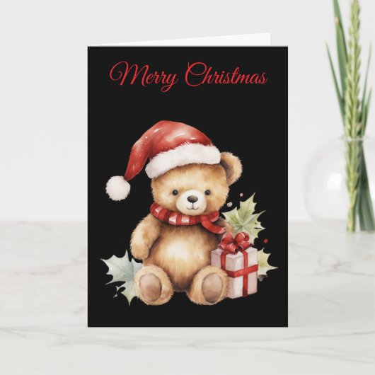 Watercolour Christmas Teddy Bear シーズンカード (正面)
