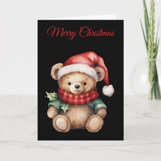 Watercolour Christmas Teddy Bear シーズンカード (正面)
