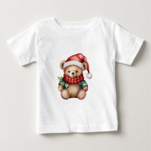 Watercolour Christmas Teddy Bear ベビーTシャツ (正面)