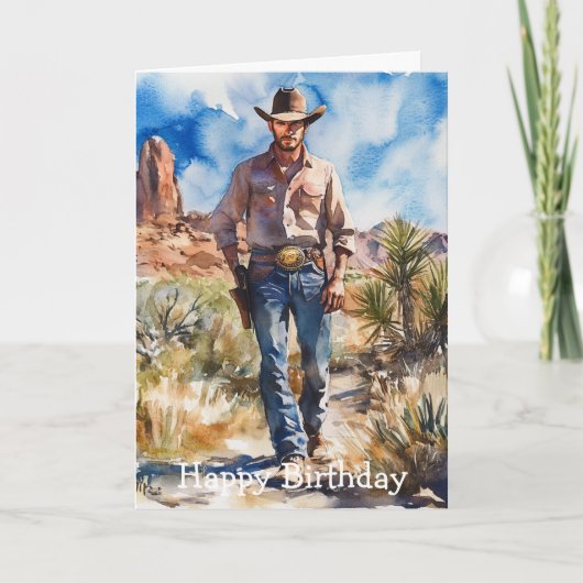 Watercolour Cowboy in Desert カード (正面)