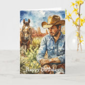 Watercolour Cowboy in Desert カード (黄色い花)