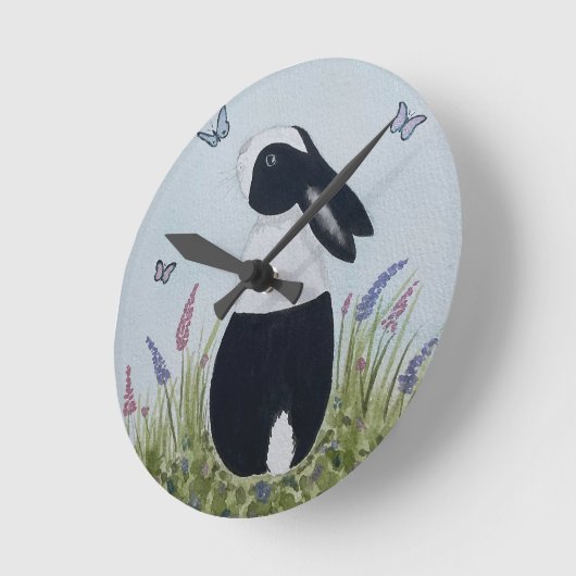 Watercolour Dutch Bunny Rabbit ラウンド壁時計 (傾斜)