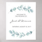 Watercolour Eucalyptus Wedding Welcome Sign ポスター (正面)