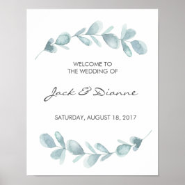 Watercolour Eucalyptus Wedding Welcome Sign ポスター