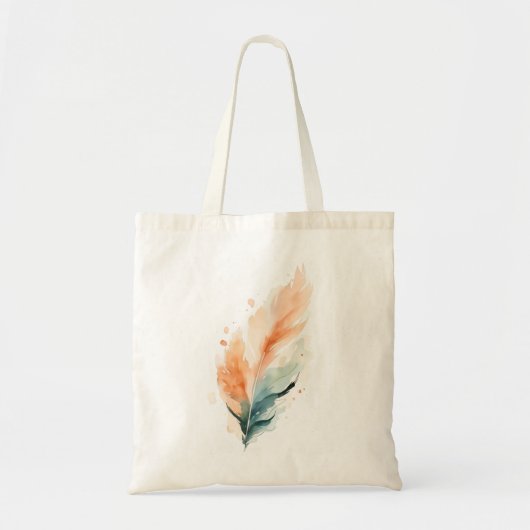 Watercolour Feather Art Print | Boho Orange Teal F トートバッグ (正面)