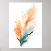 Watercolour Feather Art Print | Boho Orange Teal F ポスター (正面)