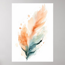 Watercolour Feather Art Print | Boho Orange Teal F ポスター