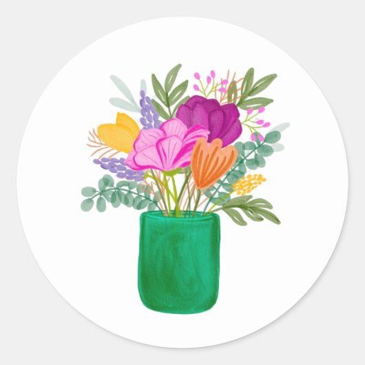 Watercolour Floral Bouquet Sticker ラウンドシール (正面)