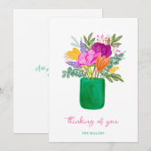 Watercolour Floral Bouquet Thinking of You サンキューカード (正面/裏面)