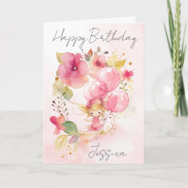 Watercolour Floral Fairy Birthday Card カード