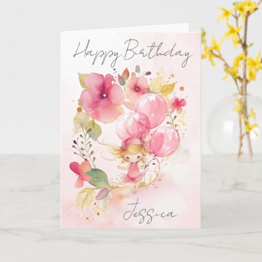 Watercolour Floral Fairy Birthday Card カード (黄色い花)