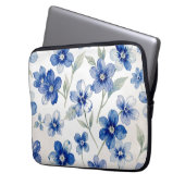 Watercolour Floral Pattern Blue ラップトップスリーブ (正面左)