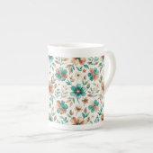 Watercolour Floral Teal Copper  ボーンチャイナマグカップ (正面右)