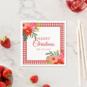 Watercolour Flowers Red Gingham Rustic Christmas スタンダードカクテルナプキン (インサイチュ)