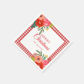 Watercolour Flowers Red Gingham Rustic Christmas スタンダードカクテルナプキン (角)