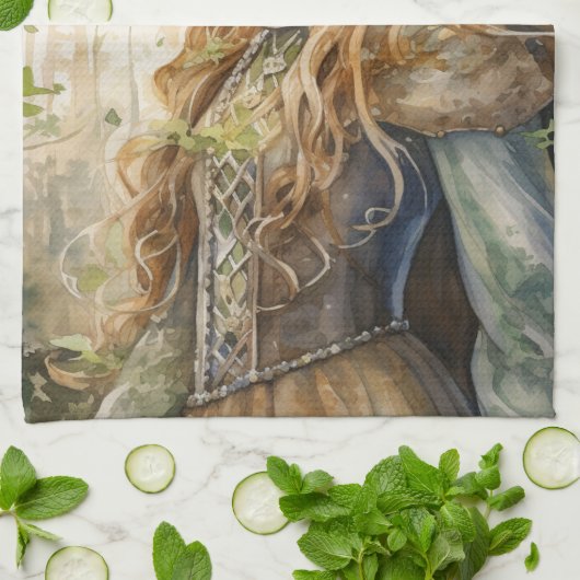 Watercolour Forest Princess キッチンタオル (折り畳み)