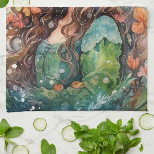 Watercolour Forest Princess キッチンタオル (折り畳み)