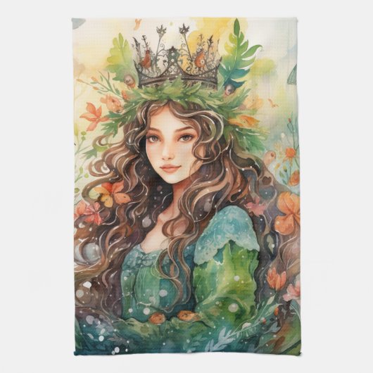 Watercolour Forest Princess キッチンタオル (縦)