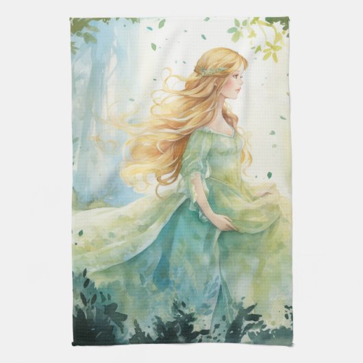 Watercolour Forest Princess キッチンタオル (縦)