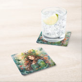Watercolour Forest Princess スクエアペーパーコースター (インサイチュ)
