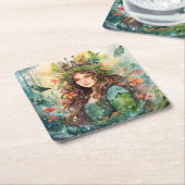 Watercolour Forest Princess スクエアペーパーコースター (アングル)