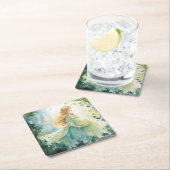 Watercolour Forest Princess スクエアペーパーコースター (インサイチュ)