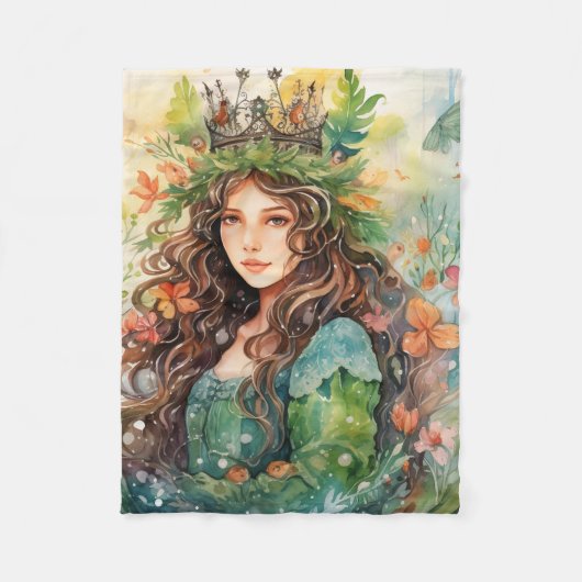 Watercolour Forest Princess フリースブランケット (正面)