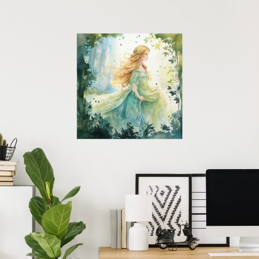 Watercolour Forest Princess ポスター (ホームオフィス)