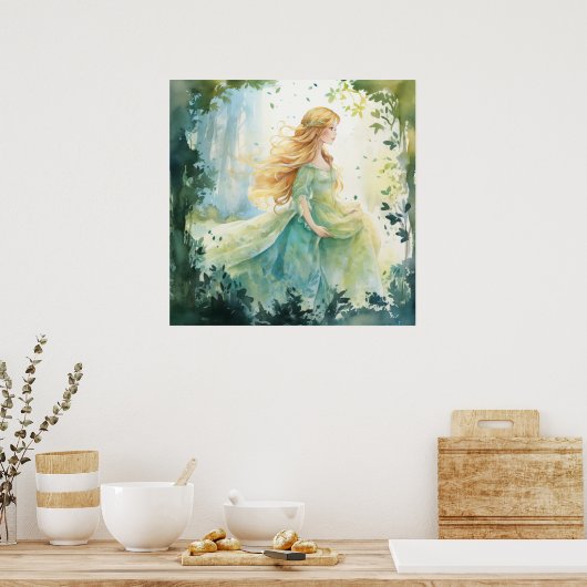 Watercolour Forest Princess ポスター (キッチン)