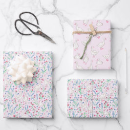 Watercolour Geese and Wildflowers ラッピングペーパーシート