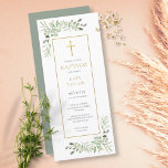 Watercolour Greenery Baptism Christening 招待状<br><div class="desc">Featuring delicate watercolour leaves and an elegant gold crucifix,  this chic gender neutral baptism/christening invitation can be personalised with your special information,  with a silver sage background on the reverse. Designed by Thisisnotme©</div>