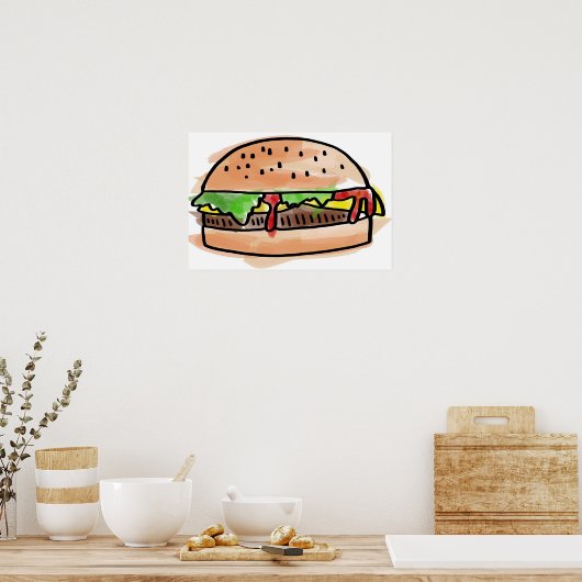 Watercolour Hamburger Burger Poster ポスター (キッチン)