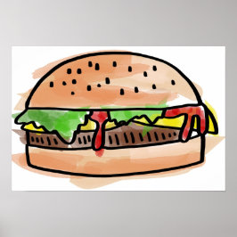 Watercolour Hamburger Burger Poster ポスター
