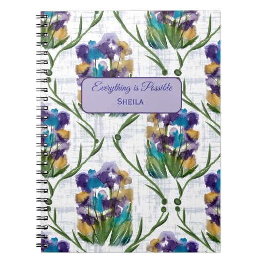 Watercolour Iris Floral Wreath Notebook ノートブック (正面)
