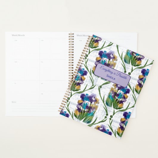 Watercolour Iris Floral Wreath Notebook プランナー手帳 (ディスプレー)