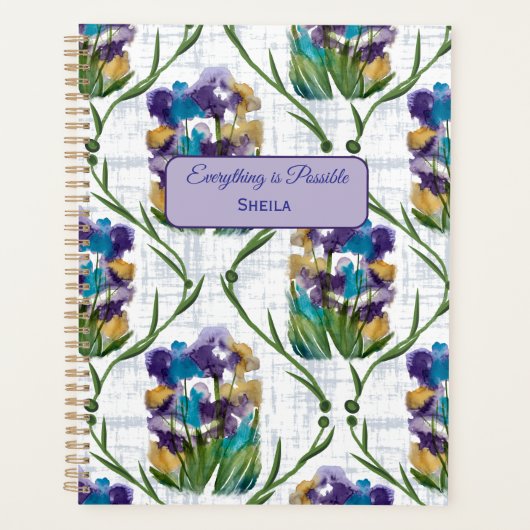 Watercolour Iris Floral Wreath Notebook プランナー手帳 (正面)