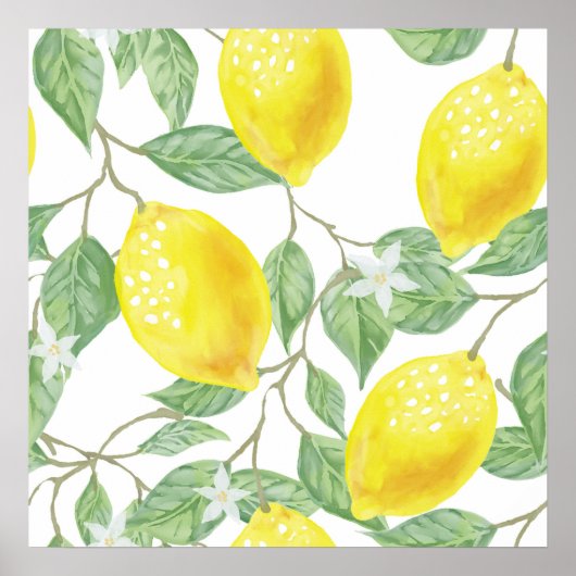 Watercolour Lemon Kitchen Decor Art Poster ポスター (正面)