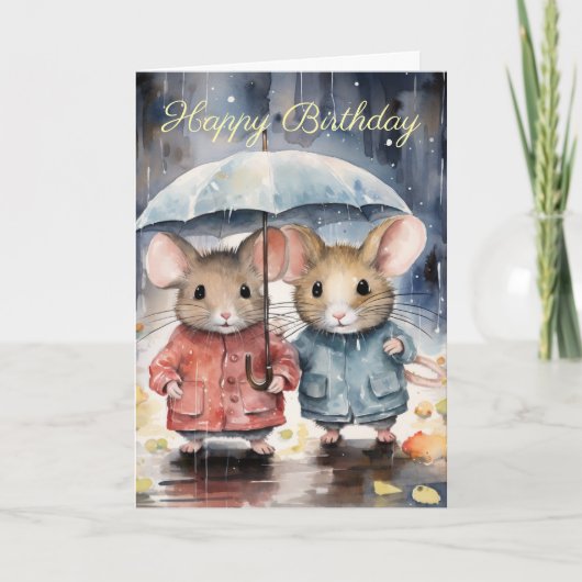 Watercolour Mice in The Rain カード (正面)