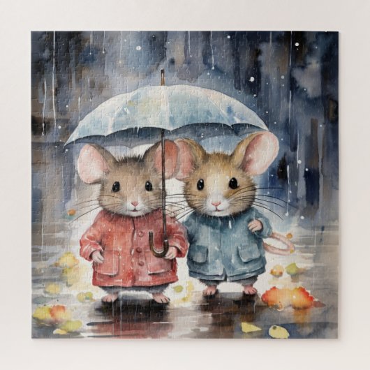 Watercolour Mice in The Rain ジグソーパズル (縦)
