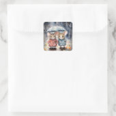 Watercolour Mice in The Rain スクエアシール (バッグ)