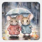 Watercolour Mice in The Rain スクエアシール (正面)